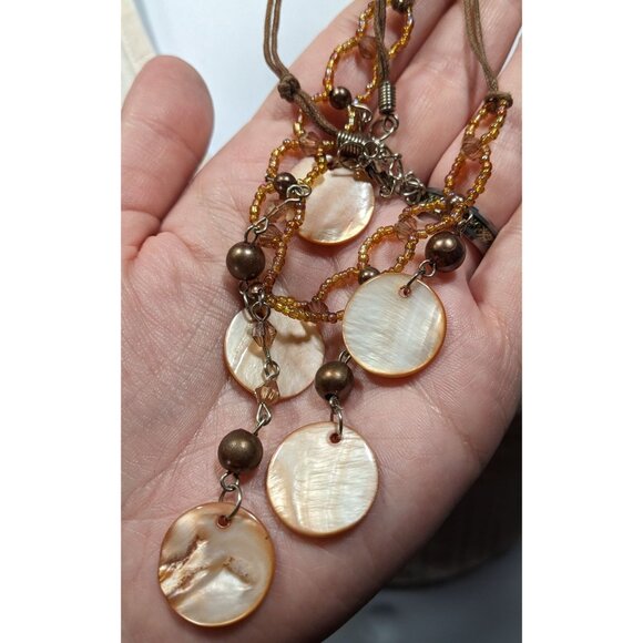 Bohemian Brown Glass And Shell Fringe Necklace - Picture 3 of 6